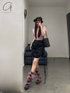 BASERANGE pattern suspender skirt SKPS-CO-SP24 black